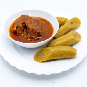 Cooked Plantains to eat with tomato sauce with either fish or beef