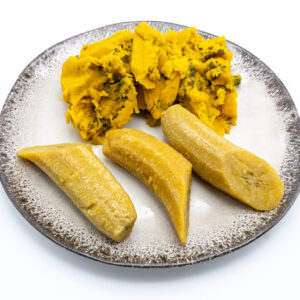 Koki Beans served with boiled plantains.