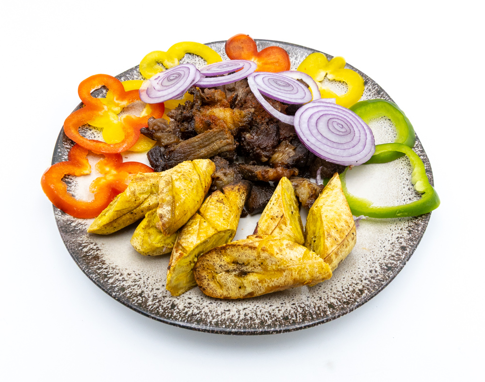 Grilled meet with roasted plantain